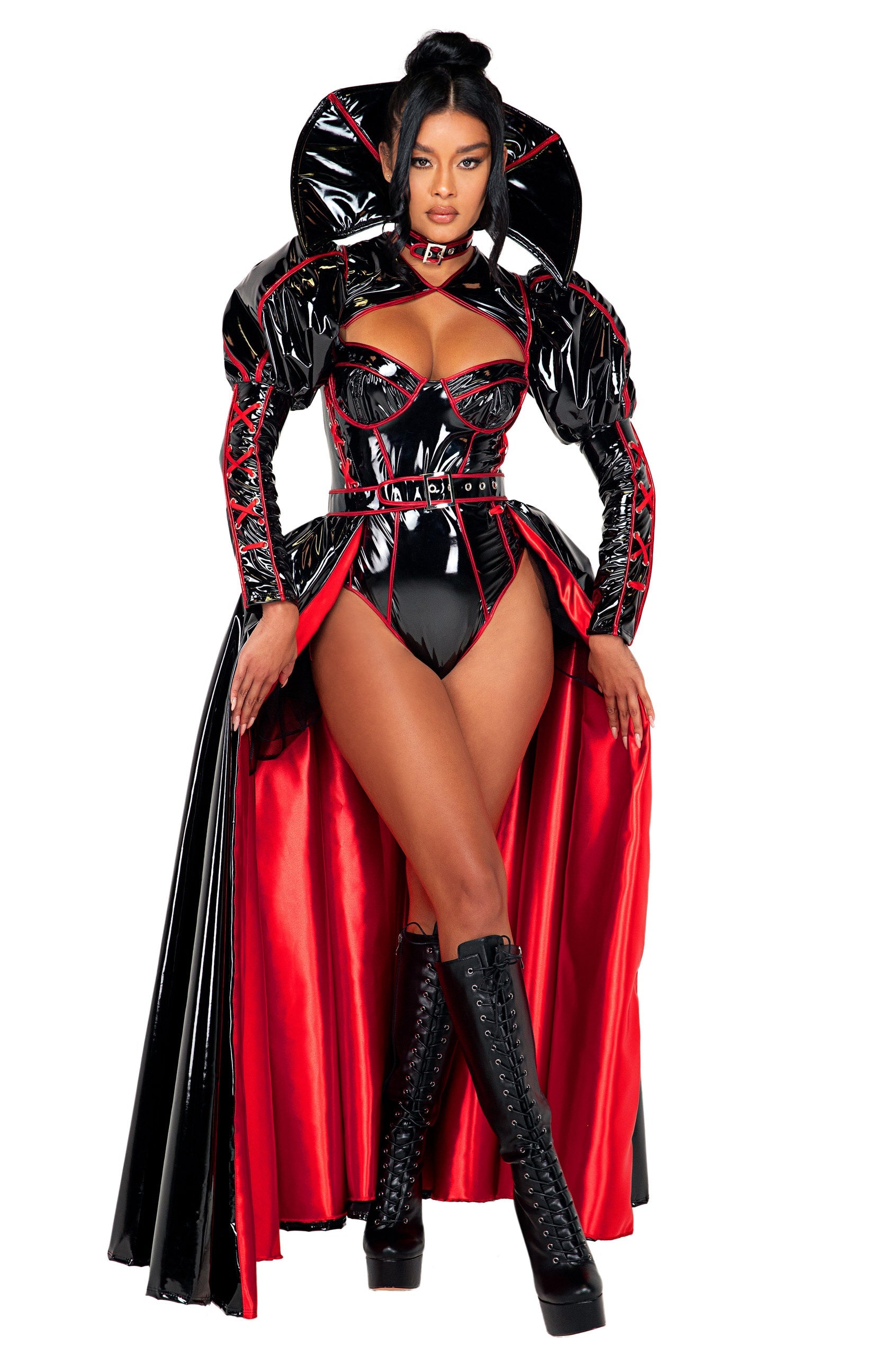Women's evil queen costume, vinyl bodysuit, view 2